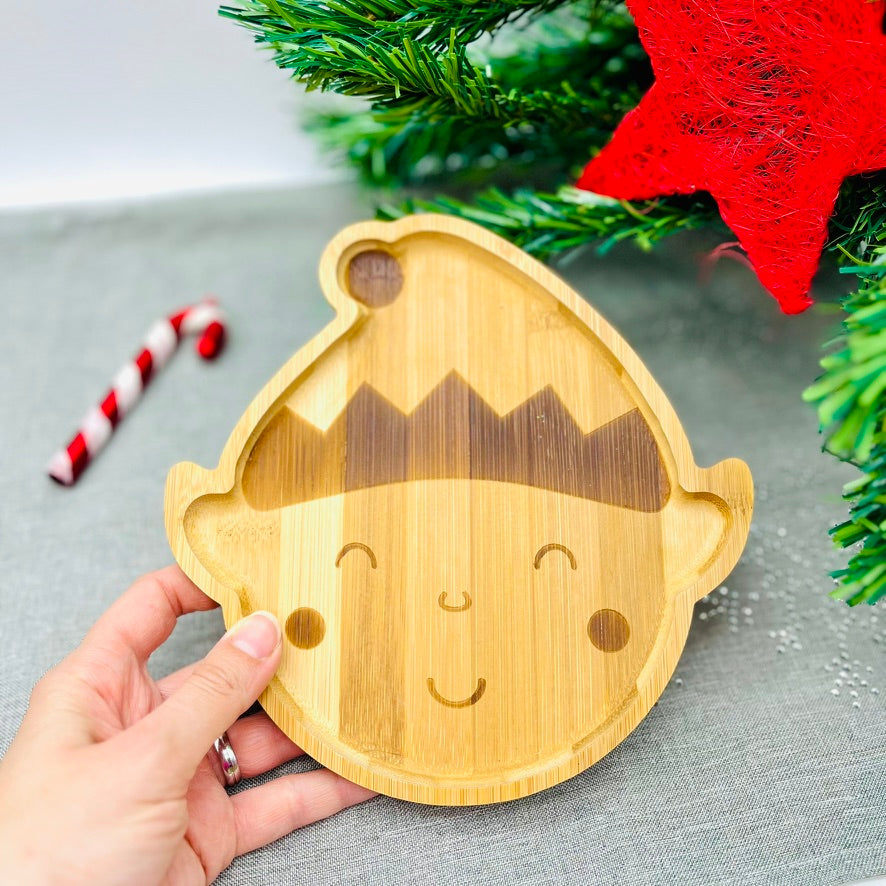 Geschenk Weihnachten Kind - Bambus Weihnachtsteller mit Name | Kindergeschirr Holz | Personalisiertes Geschenk Baby, Weihnachtsgeschenk Kind - Elf
