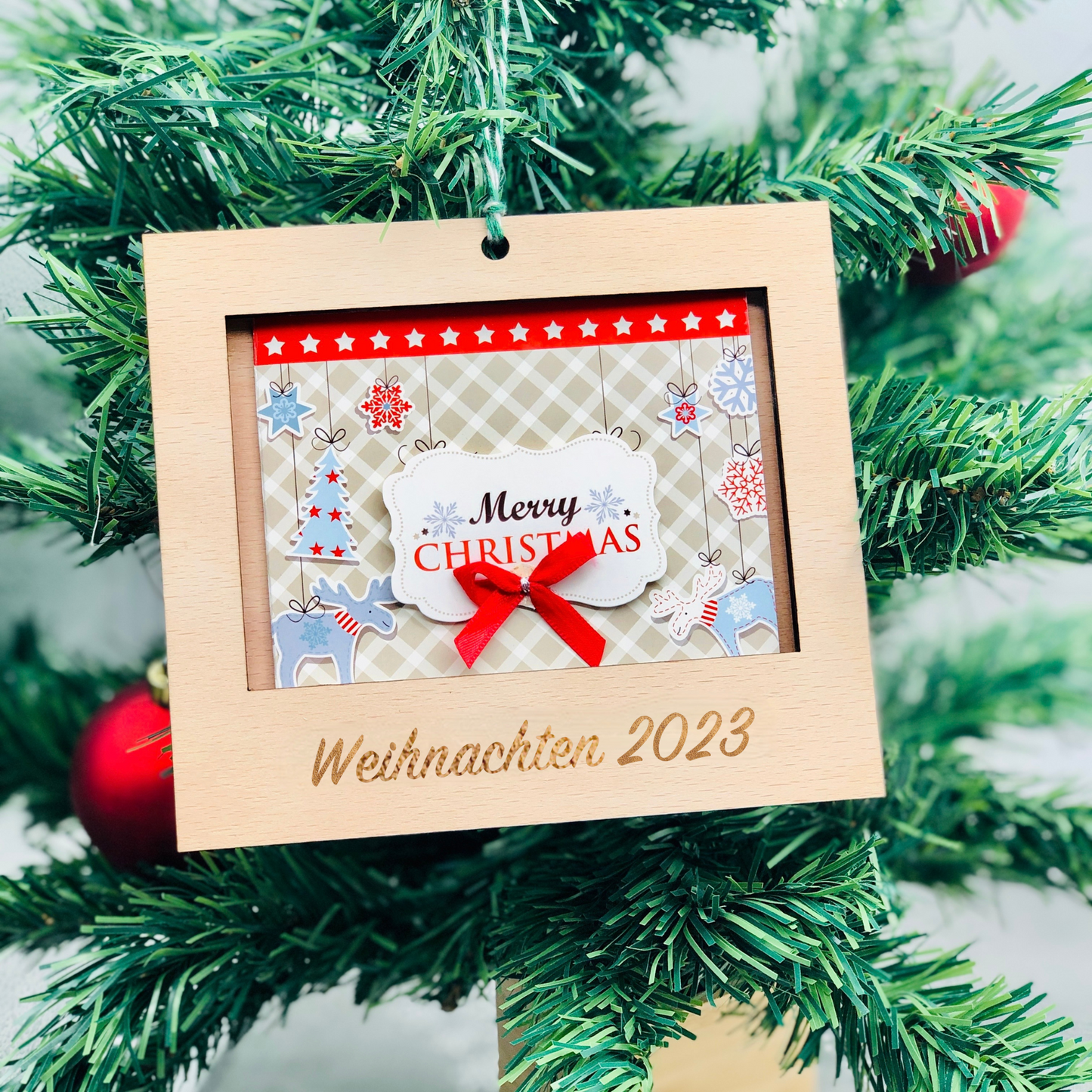 Weihnachtsbaum Fotoanhänger - Rahmen Mini Fotostreifen - nachhaltige Christbaumkugel Holz für Fotos - Weihnachtsschmuck