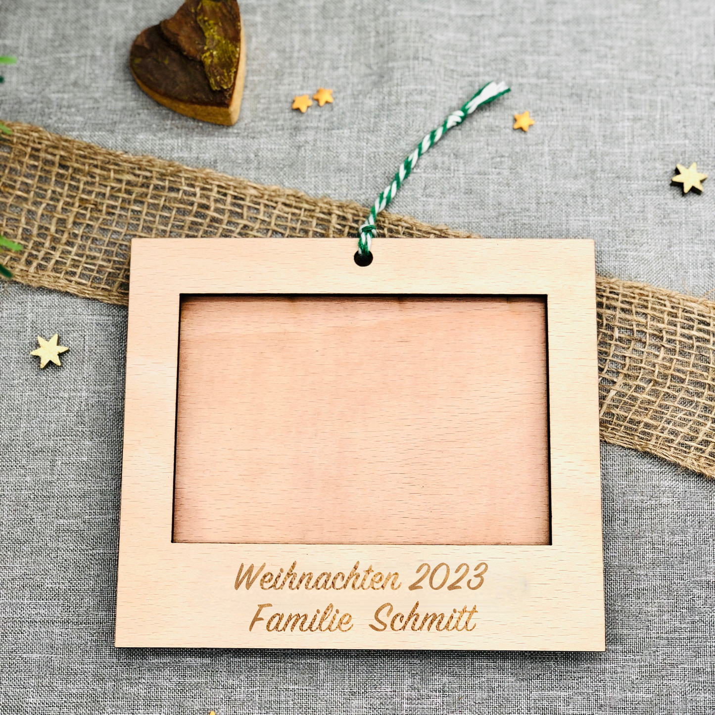 Weihnachtsbaum Anhänger - Rahmen Mini Fotostreifen - nachhaltige Christbaumkugel Holz für Fotos - Weihnachtsschmuck personalisiert