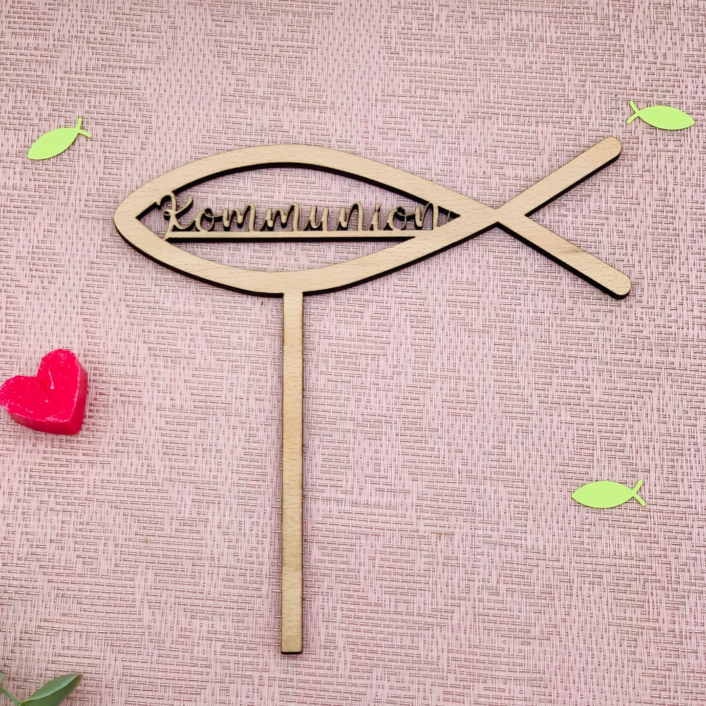 Holzschild Kommunion - Taufe - Firmung - Blumenstecker Deko Christlicher Fisch Kommunionsfeier - Tauffeier - Pflanzenstecker Holz