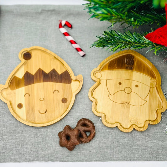 Geschenk Weihnachten Kleinkind - Nikolausteller mit Name | Kindergeschirr Holz | Personalisiertes Geschenk Baby 1. Weihnachten - Nikolaus und Elf