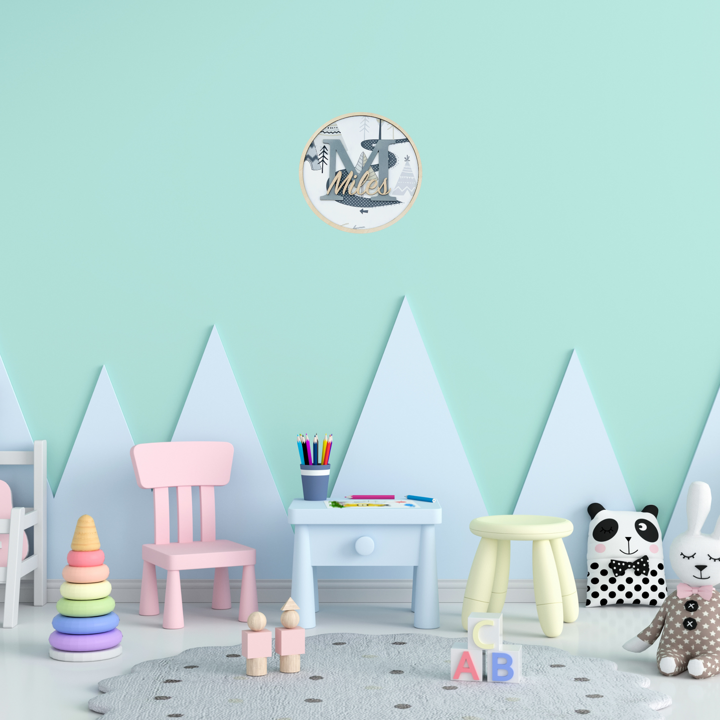 Kinderzimmerschild personalisiert mit Name und Initial - Wanddeko Kinderzimmer