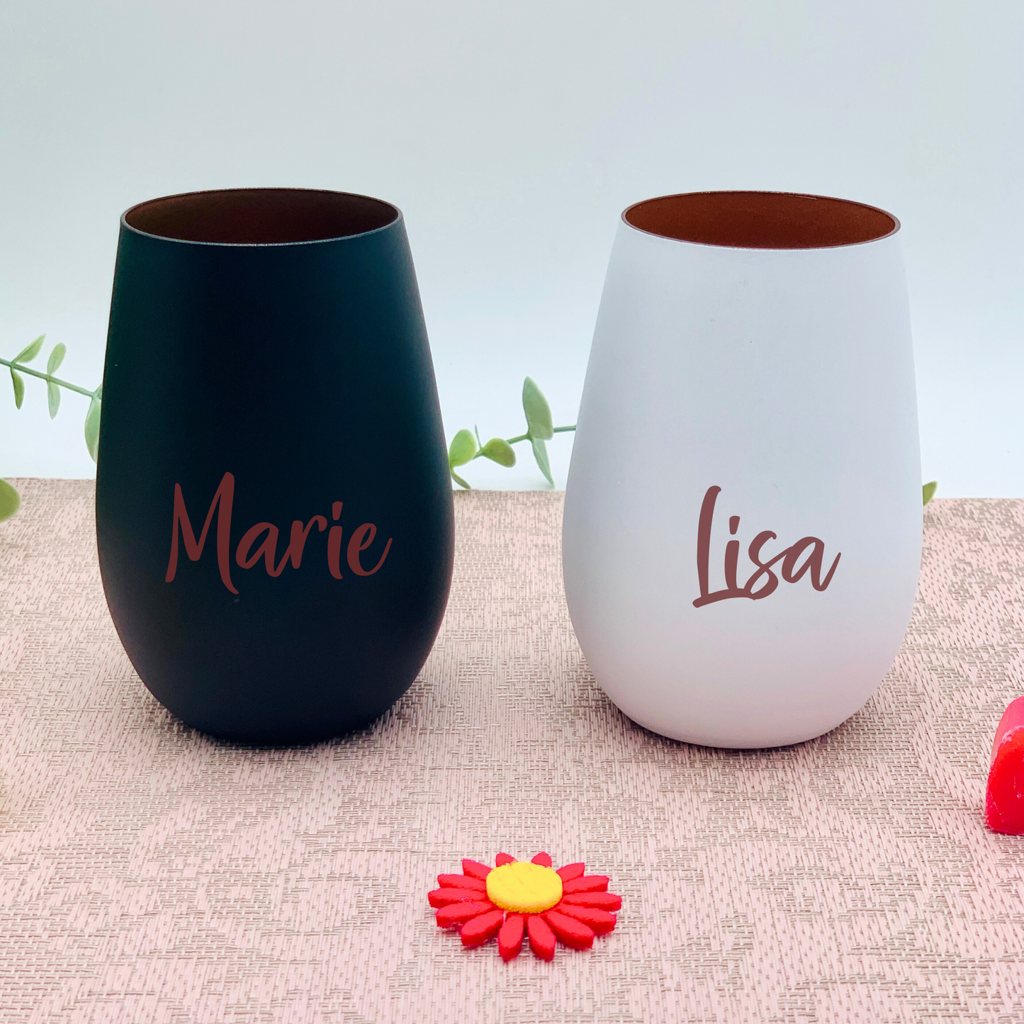 Trinkglas - Windlicht - mit Gravur personalisiert - Glas mit Namen - Hochzeitsgeschenk Mr & Mrs Set - Kristalglas weiß/kupfer schwarz/kufper
