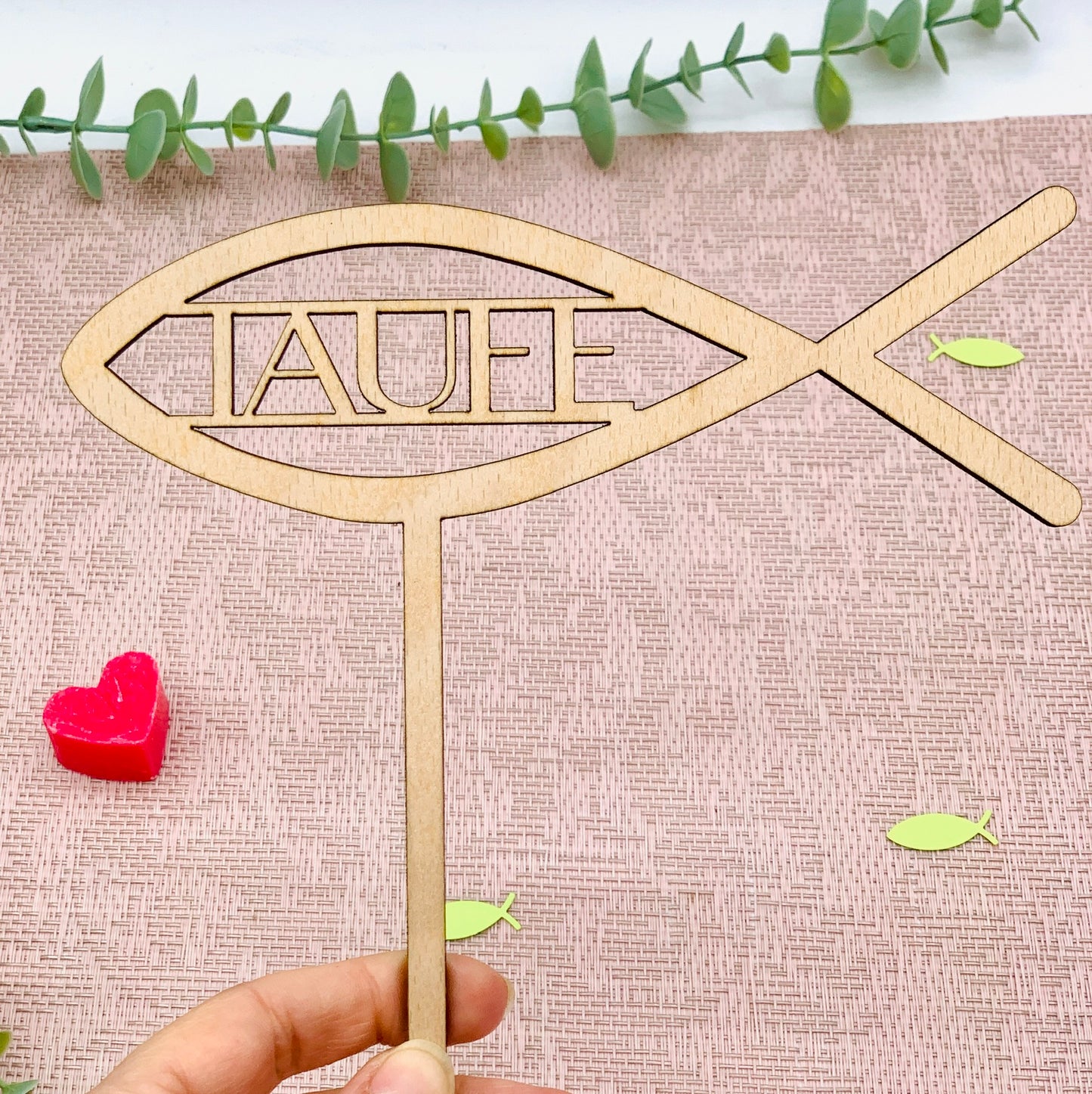Holzschild Kommunion - Taufe - Firmung - Blumenstecker Deko Christlicher Fisch Kommunionsfeier - Tauffeier - Pflanzenstecker Holz