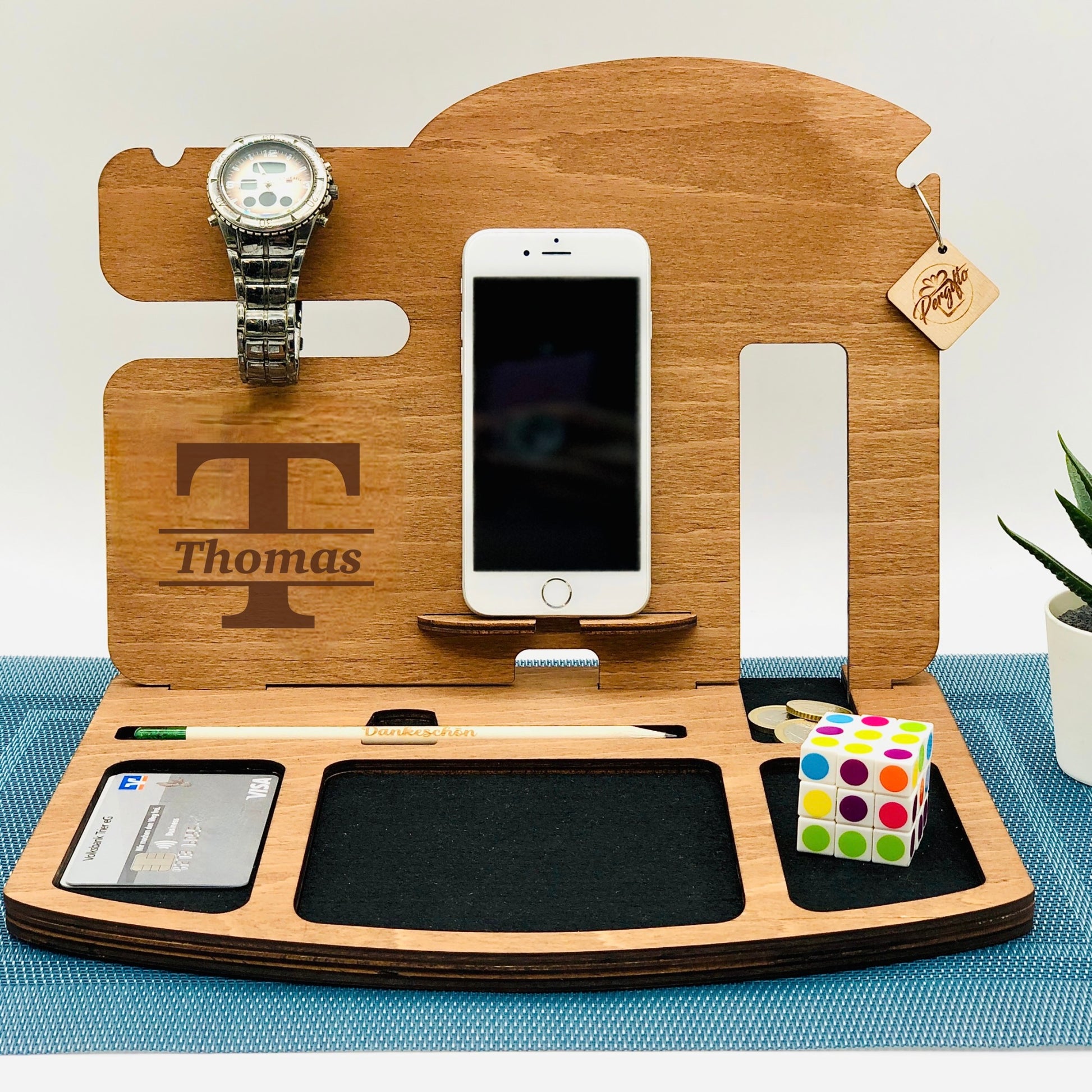 Schreibtisch Organizer Holz - Bรผro Docking Station - Geschenk fรผr Mรคnner