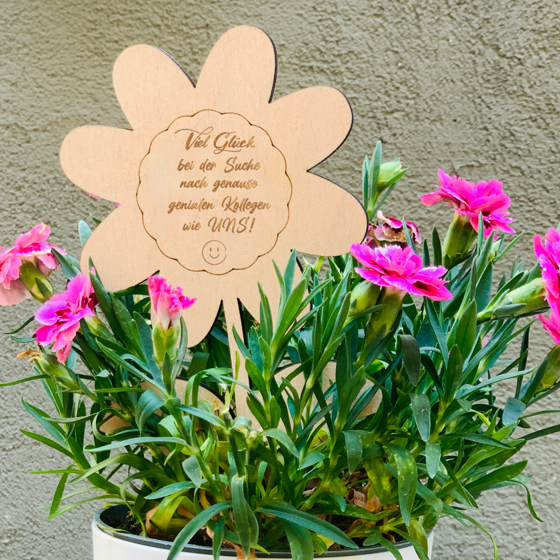 Blumenstecker Abschiedsgeschenk Kollegin / Kollege - Ruhestand Arbeitskollege - Mitarbeiter - personalisiert - Viel Glück bei der Such nach genauso genialen Kollegen wie UNS!