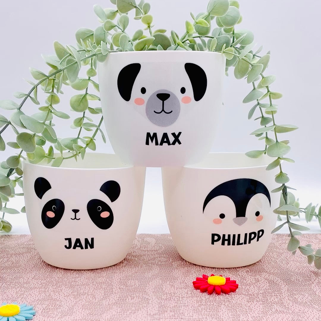 Blumentopf süßes Tiergesicht - Geschenkidee Kind - Übertopf Tier Gesicht - fröhlicher Pflanztopf Kinderzimmer - Deko Kind personalisiert