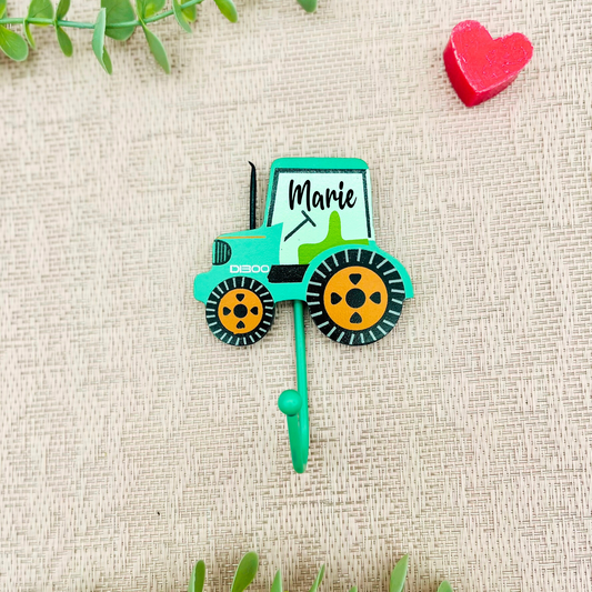 Personalisierte Wandhaken Kinder – Bagger - Traktor - Feuerwehr – Aufhänger Holz – Kinderzimmer Deko Geschenk Junge - Sass&Belle - Taktor