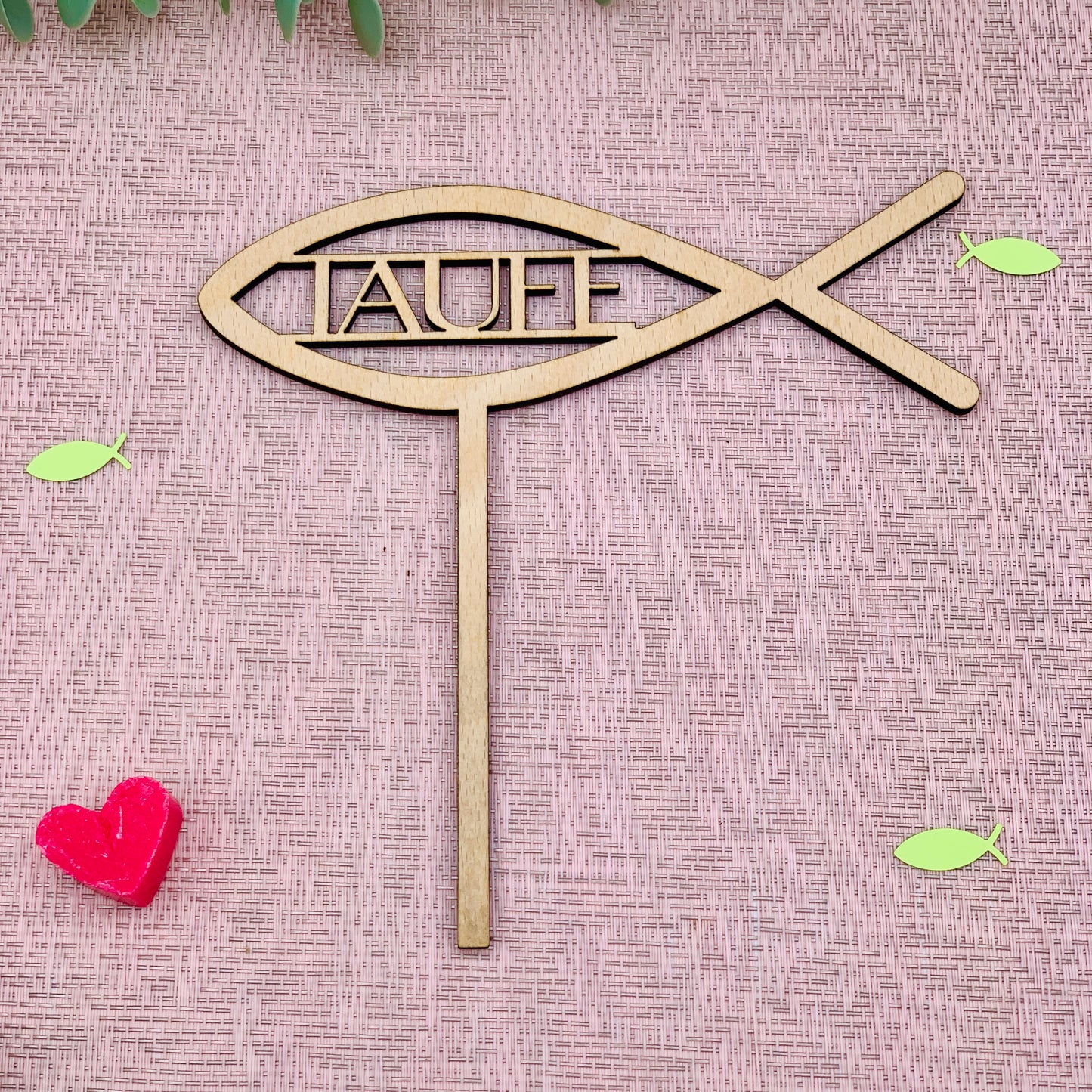 Holzschild Kommunion - Taufe - Firmung - Blumenstecker Deko Christlicher Fisch Kommunionsfeier - Tauffeier - Pflanzenstecker Holz