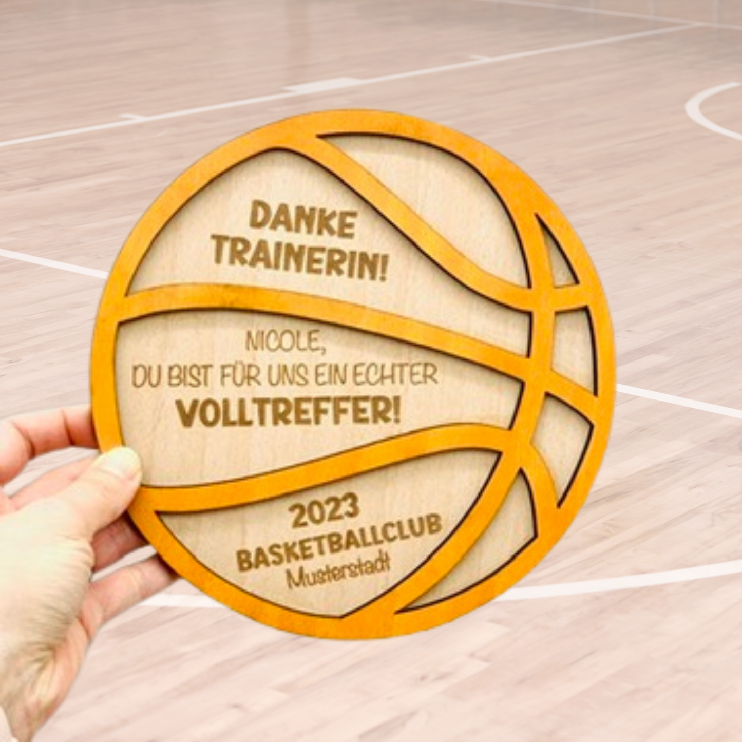 Holzschild Basketball - Trainer Geschenk Danke sagen - Basketball Verein Geschenk - Coach Abschied - Geschenk Aufstieg personalisiert