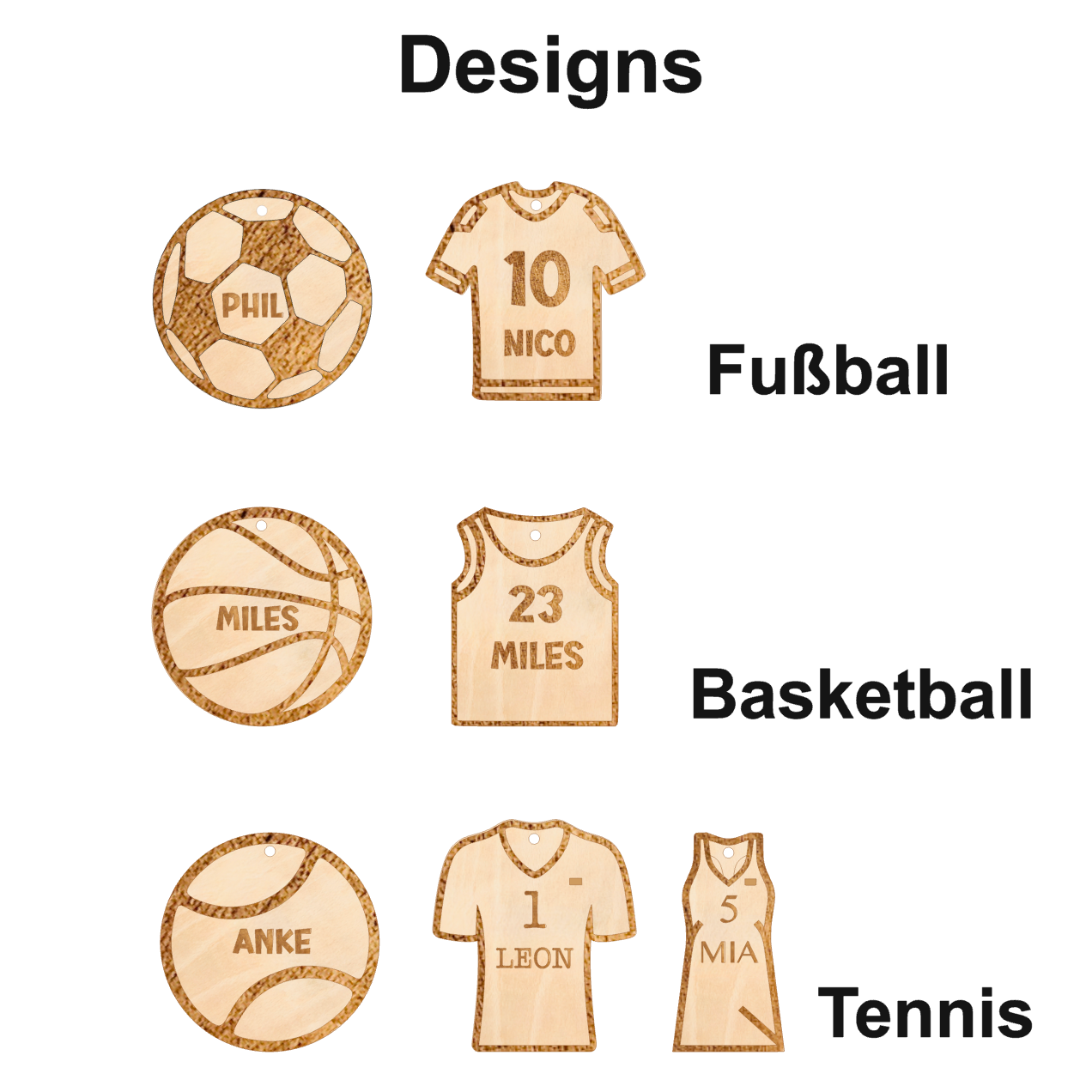Schlüsselanhänger Basketball Fußball Tennis - Holz Anhänger Sporttasche - Geschenk Trainer Sportfan - Ball Trikot Anhänger - personalisiert