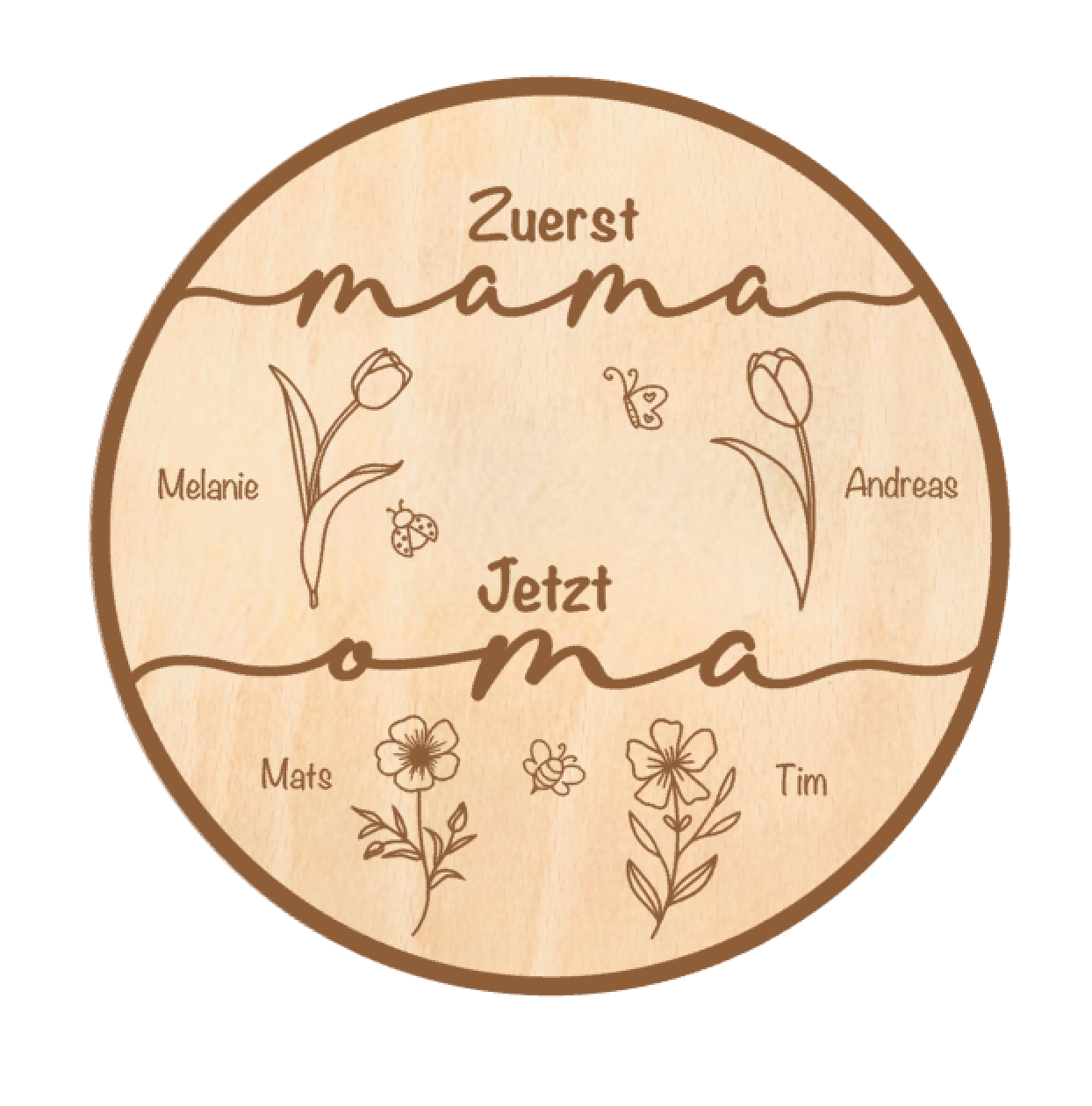 Holzschild Muttertagsgeschenk - Geschenk Mama oder Oma - Holzschild zuerst Mama jetzt Oma -Kindernnamen - Enkel - Blumen - personalisiert