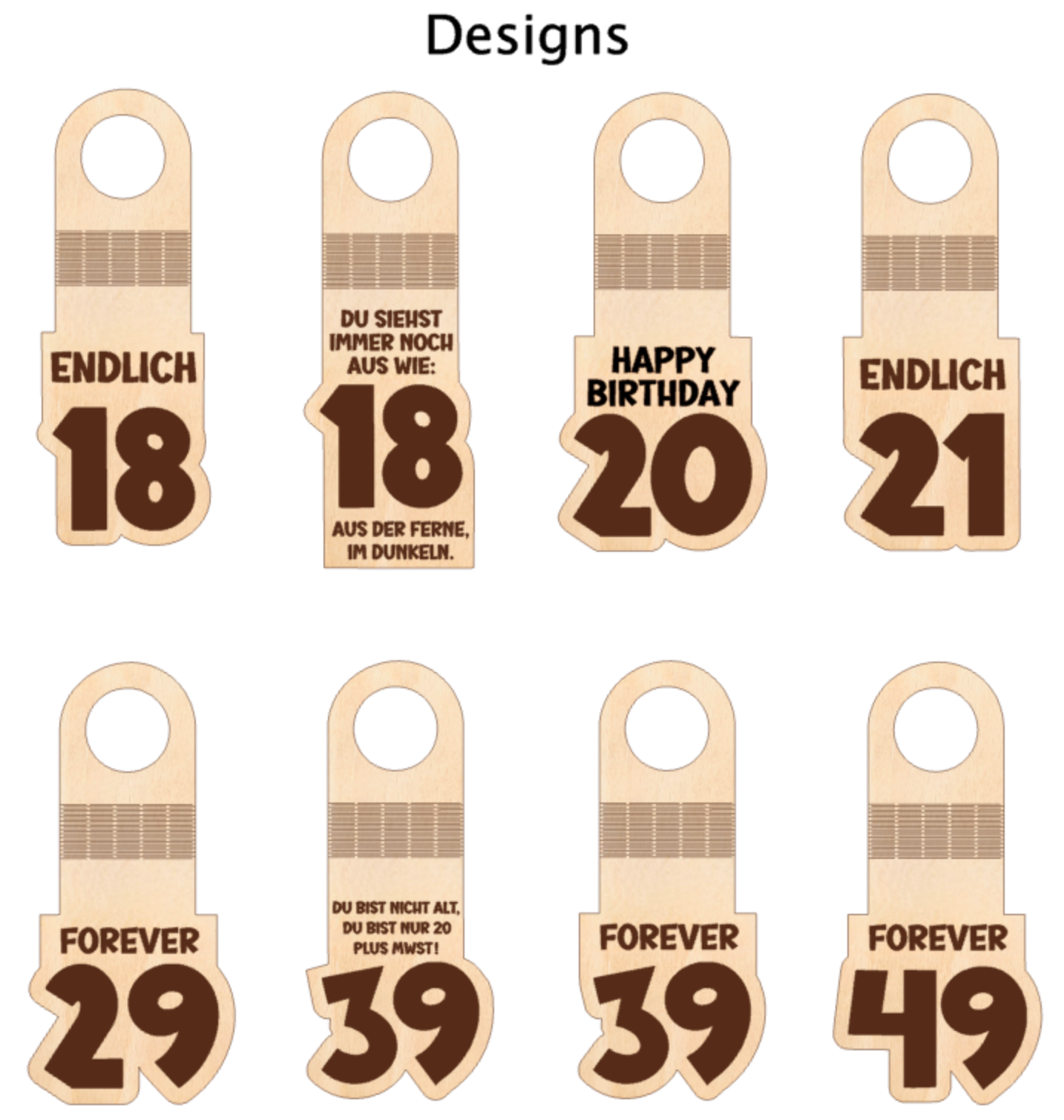 FlaschenanhÀnger Holz - Mitbringsel Geburtstag - kleines Geburtstagsgeschenk - Flaschendekoration - nachhaltiger GeschenkanhÀnger mit Zahl - Design 1