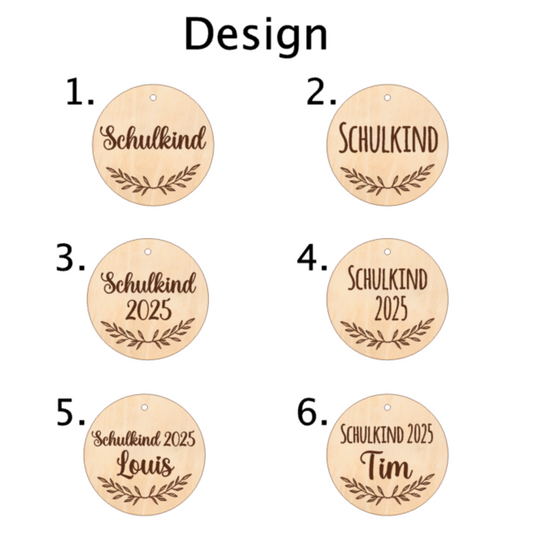 Geschenkanhänger aus Holz rund - Anhänger Geschenk Einschulung - Anhänger Schulkind 2026 - Schultüte - Namensschild Holz - personalisiert