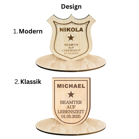Personalisierter Holzaufsteller für Beamte – Geschenk zur Verbeamtung & zum Jubiläum - BAL - Designs