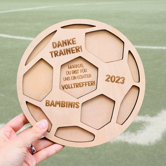 Holzschild Fussball - Trainer Geschenk Danke sagen - Fussball Verein Geschenk - Coach Fußball Abschied - Geschenk Aufstieg personalisiert