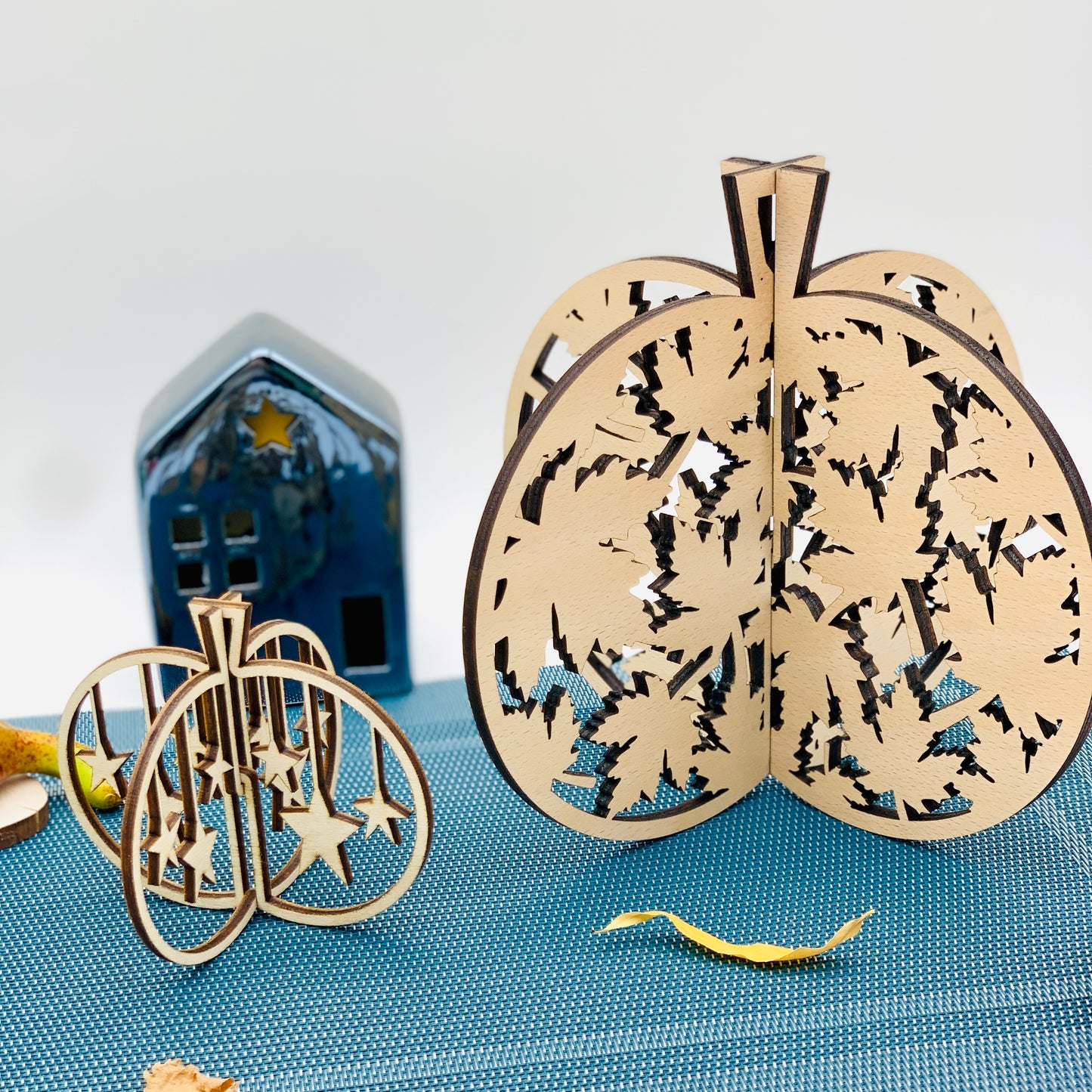 3D Kürbis Holz - Herbstdeko - Tischdeko Kürbis - Geschenkidee Herbst - Halloween Kürbis Deko Set - Farmhouse Herbstdeko innen