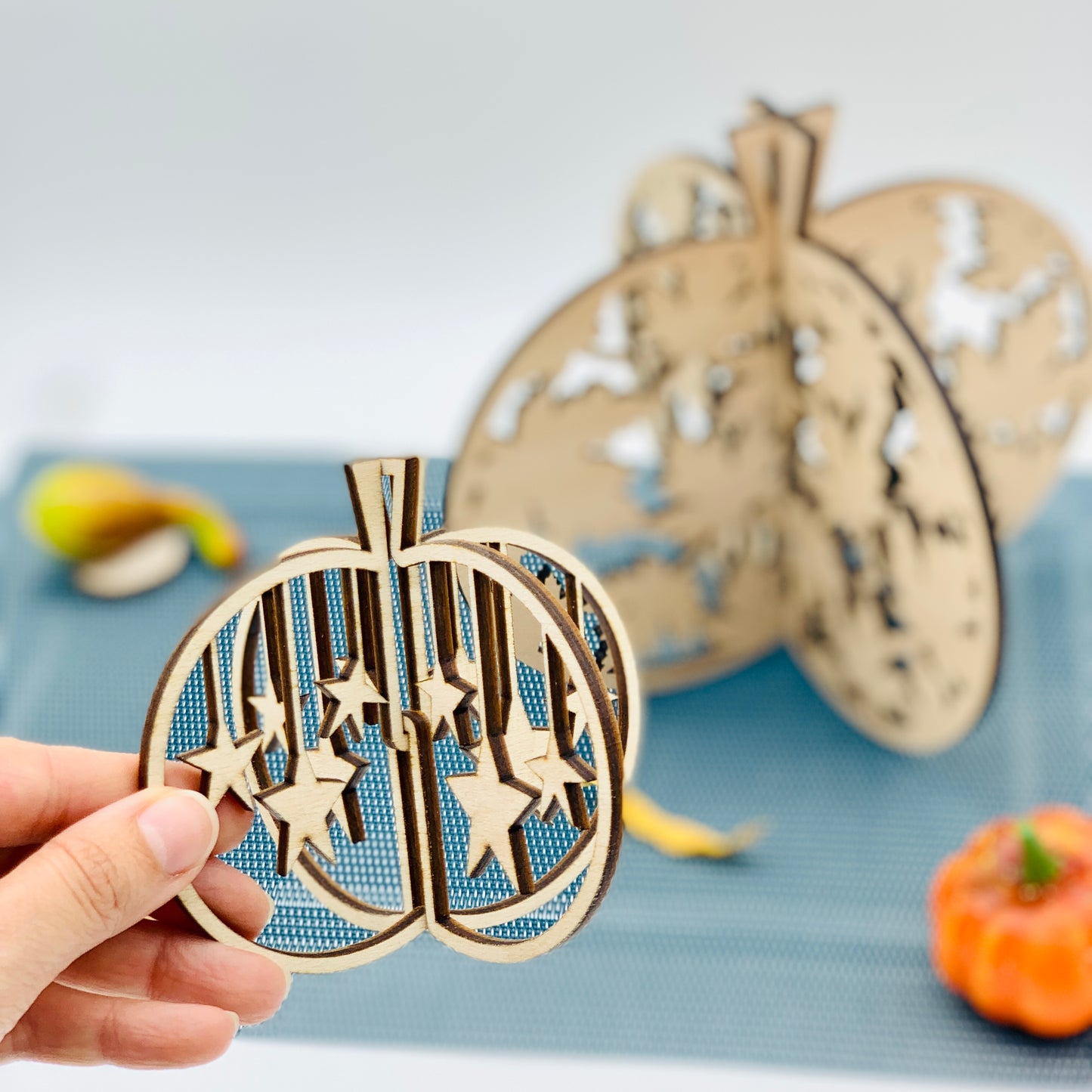 3D Kürbis Holz - Herbstdeko Hauseingang - Tischdeko Kürbis - Geschenkidee Herbst - Halloween Kürbis Deko Set - Farmhouse Herbstdeko innen