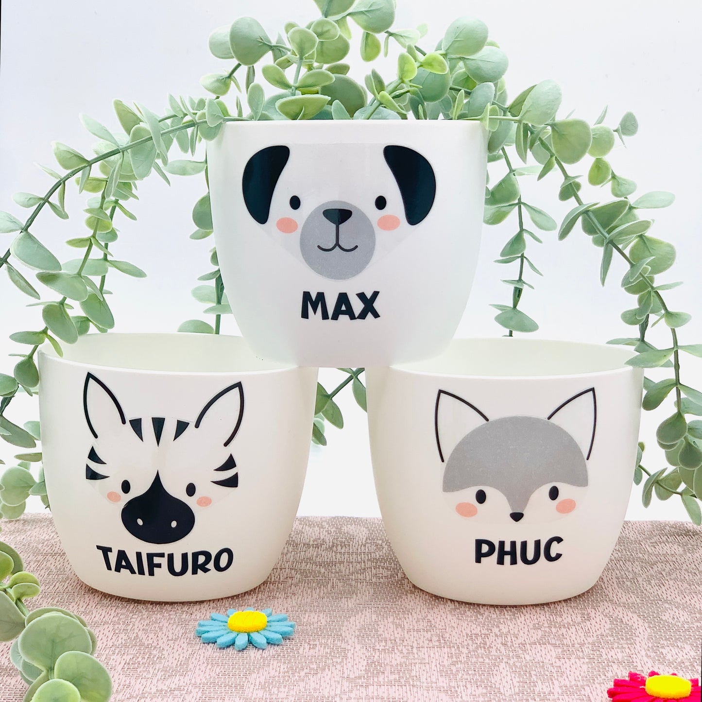 Blumentopf lustig Tiergesicht - Geschenkidee Kind - Übertopf Tier Gesicht - fröhlicher Pflanztopf Kinderzimmer - Deko Kind personalisiert