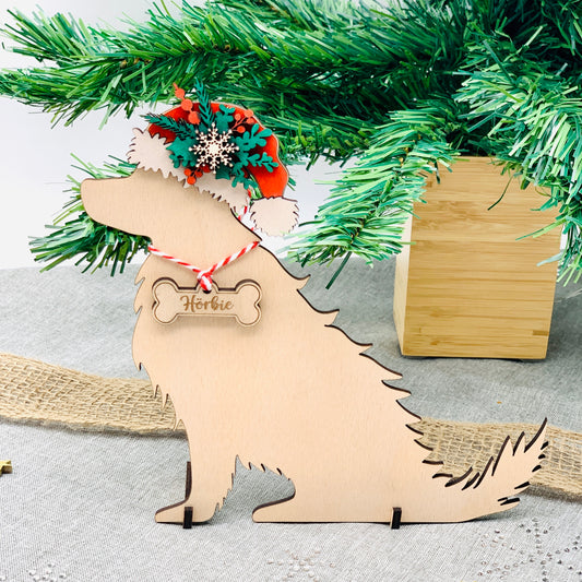 Weihnachtsdeko Nikolaushund mit Namen aus Holz - nachhaltige Weihnachtsdeko für Hundebesitzer - Tischdeko Hund Silhouette personalisiert