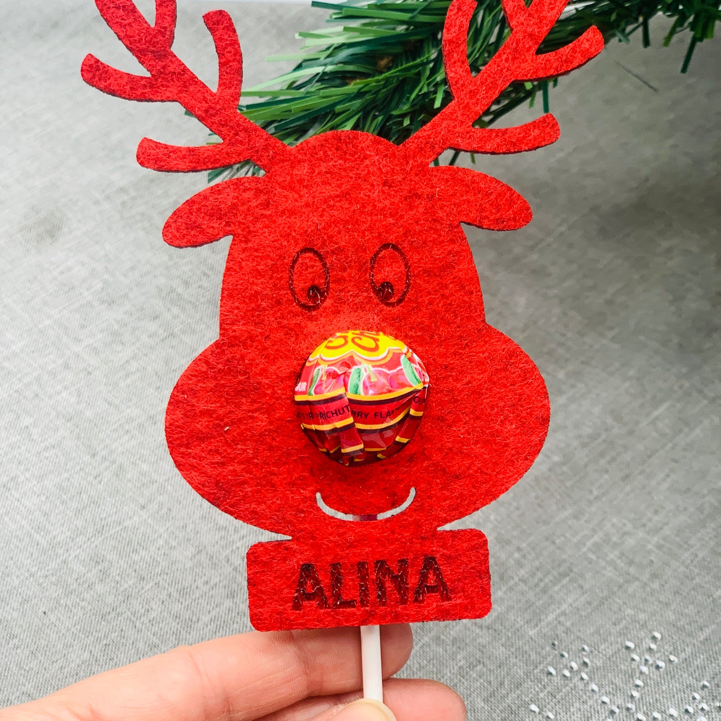 Rentier Anhänger mit Namen - Gastgeschenk - Wichtelgeschenk - Geldgeschenk - nachhaltige Christbaumkugel Filz - Anhänger Nikolaus
