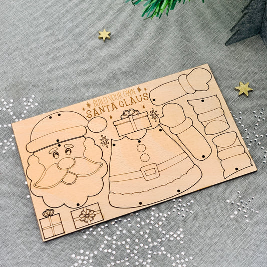 Bastelset Holzkarte Nikolaus - DIY-Santa zum Selbstgestalten Kinder - DIY Nikolaus Hampelmann Weihnachten - Holzkarte Nikolaus