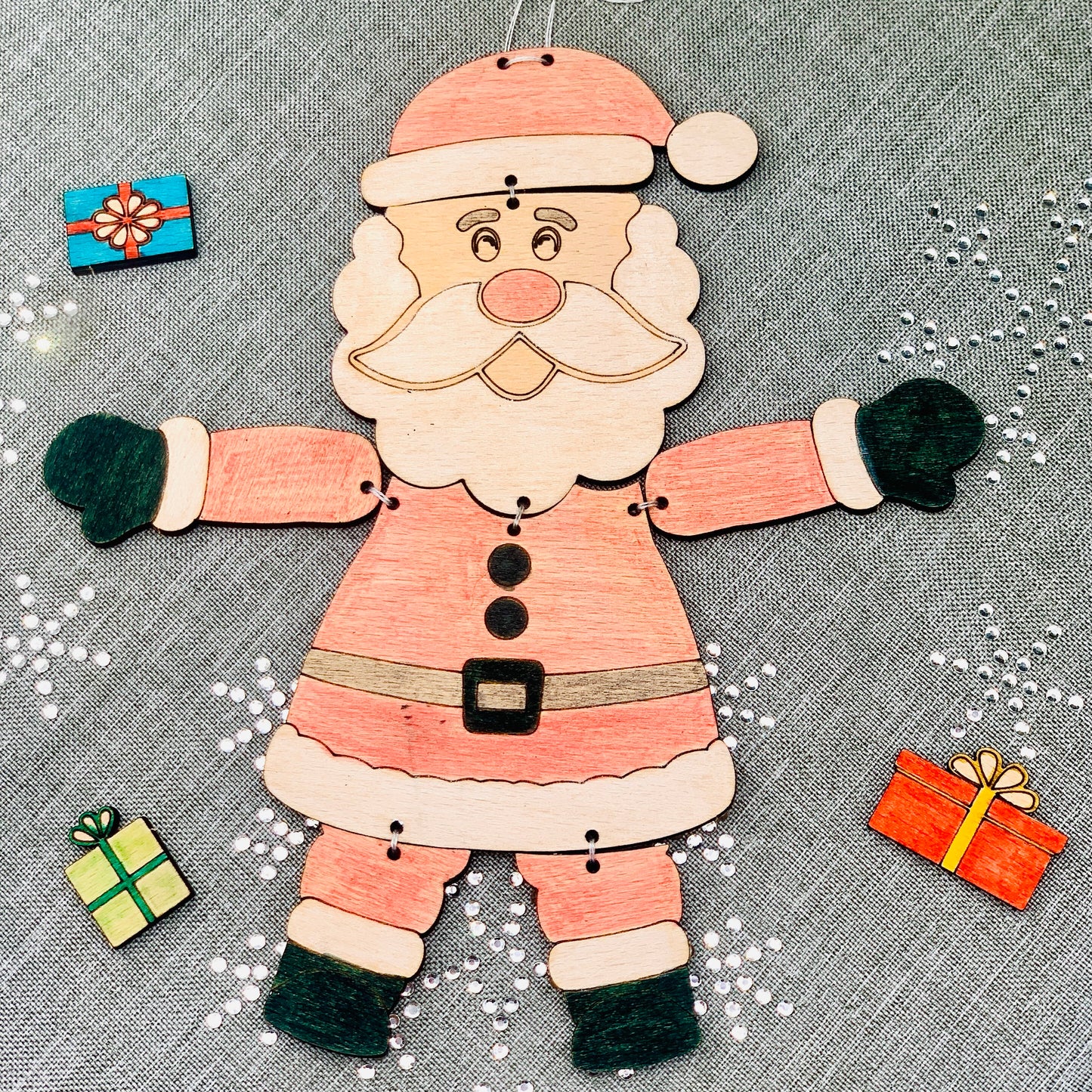 Bastelset Holzkarte Nikolaus - DIY-Santa zum Selbstgestalten Kinder - DIY Nikolaus Hampelmann Weihnachten - Holzkarte Nikolaus Anhänger