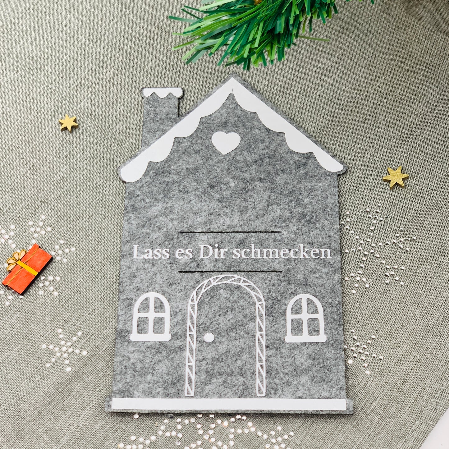 Besteckhalter Weihnachten Filz - Platzkarte Weihnachten - Namensschild Tischdeko Weihnachten - Bestecktasche Set - personalisiert