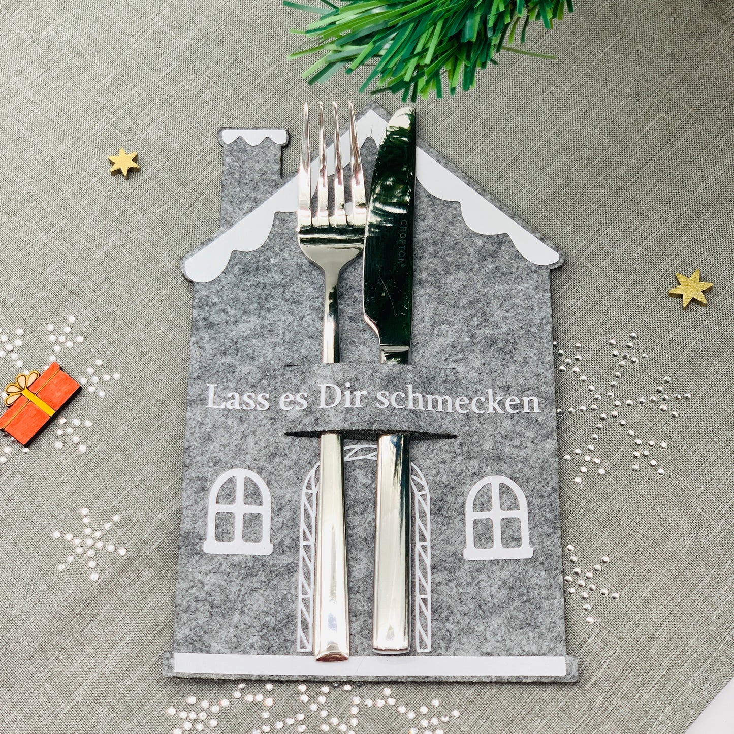 Besteckhalter Weihnachten Filz - Platzkarte Weihnachten - Namensschild Tischdeko Weihnachten - Bestecktasche Set - personalisiert