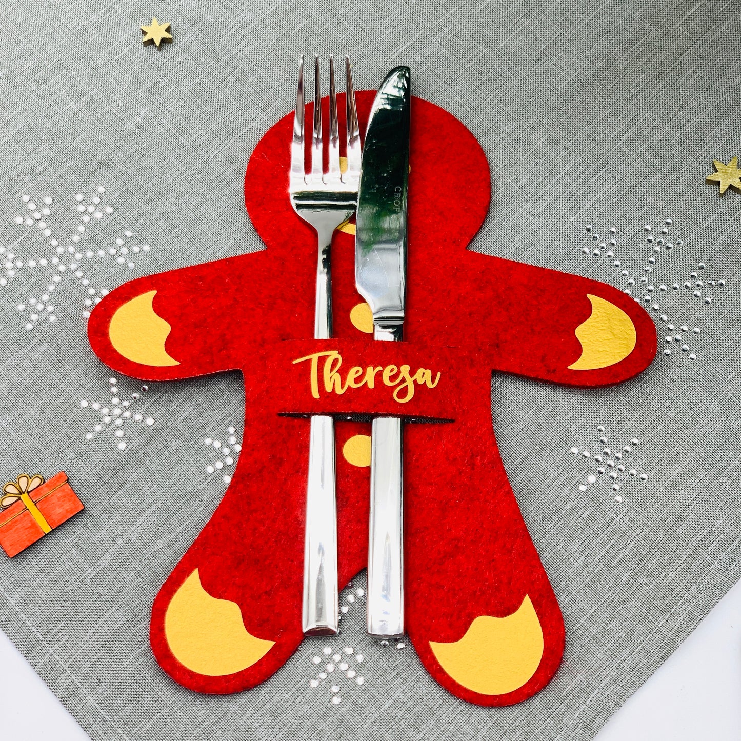 Besteckhalter Weihnachten Filz - Platzkarte Weihnachten - Namensschild Tischdeko Weihnachten - Bestecktasche Set - personalisiert