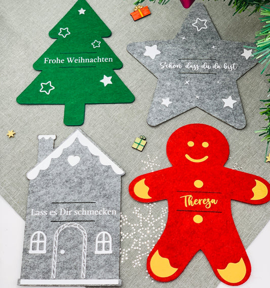Besteckhalter Weihnachten Filz - Platzkarte Weihnachten - Namensschild Tischdeko Weihnachten - Bestecktasche Set - personalisiert