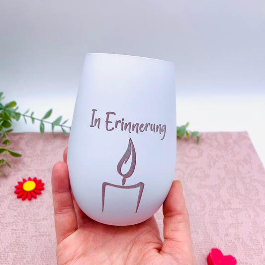 Windlicht mit Gravur - Trauerlicht als Andenken - Im stillen Gedenken - Windlicht zur Erinnerung - personalisiert - Glas weiß/kupfer
