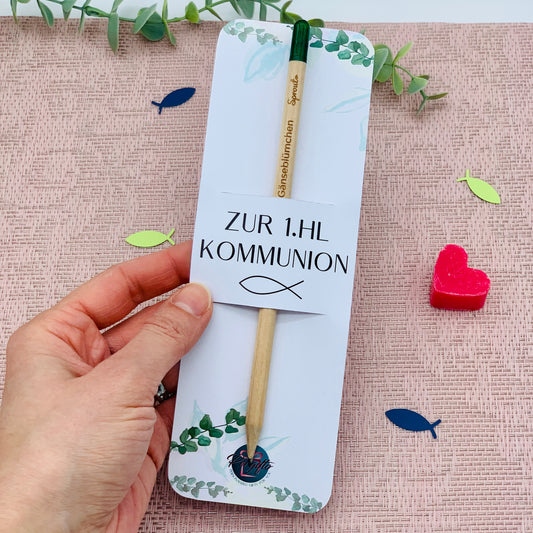 Bleistift zum Einpflanzen mit personalisierter Karte - Gastgeschenk Taufe Kommunion Firmung - nachhaltiges Geschenk - Bleistift mit Gravur personalisiert