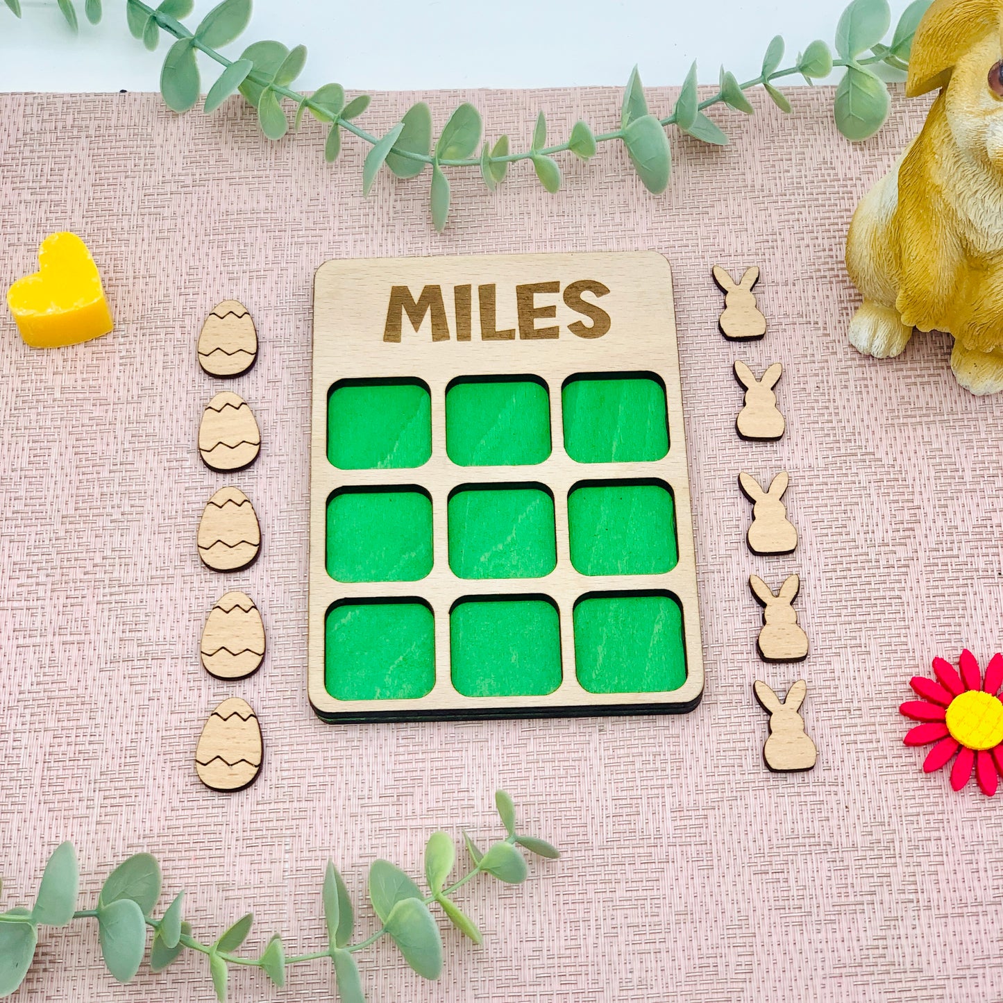 Geschenk Ostern - 3 Gewinnt Holz - Tic Tac Toe Holz Brettspiel - kleines Brettspiel personalisiert - Reisespiel - Kindergeschenk