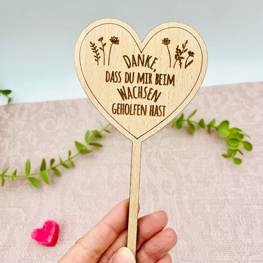 Blumenstecker Holz Herz Danke Geschenk Lehrer Kita - Abschiedsgeschenk Erzieherin - Abschied Schulabschluss Geschenk Erzieher