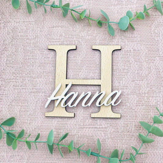 Kinderzimmer Türschild Holz - Holzschild Name mit Initial - Wanddeko fürs Kinderzimmer - Geschenk Geburt - personalisiert