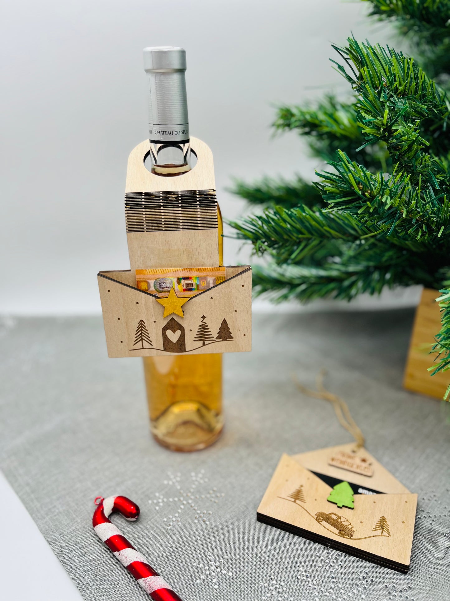 Geldgeschenk Weihnachten - Briefumschlag Geschenkanhänger aus Holz - nachhaltige Geschenkidee für Geldgeschenke - Geschenkkarte - Gutschein