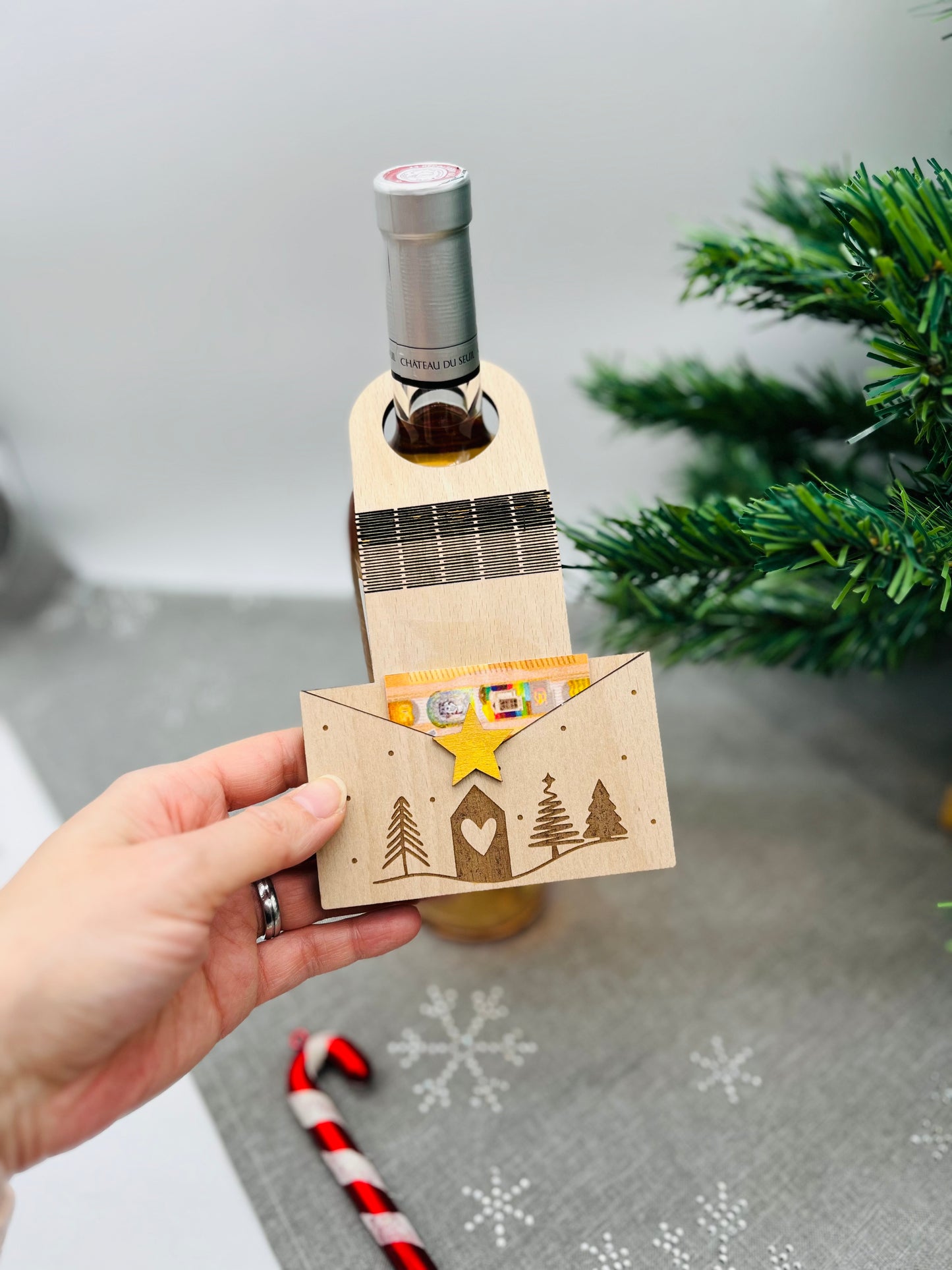 Geldgeschenk Weihnachten - Briefumschlag Geschenkanhänger aus Holz - nachhaltige Geschenkidee für Geld - Geschenkkarte - Gutschein - Wunscherfüller