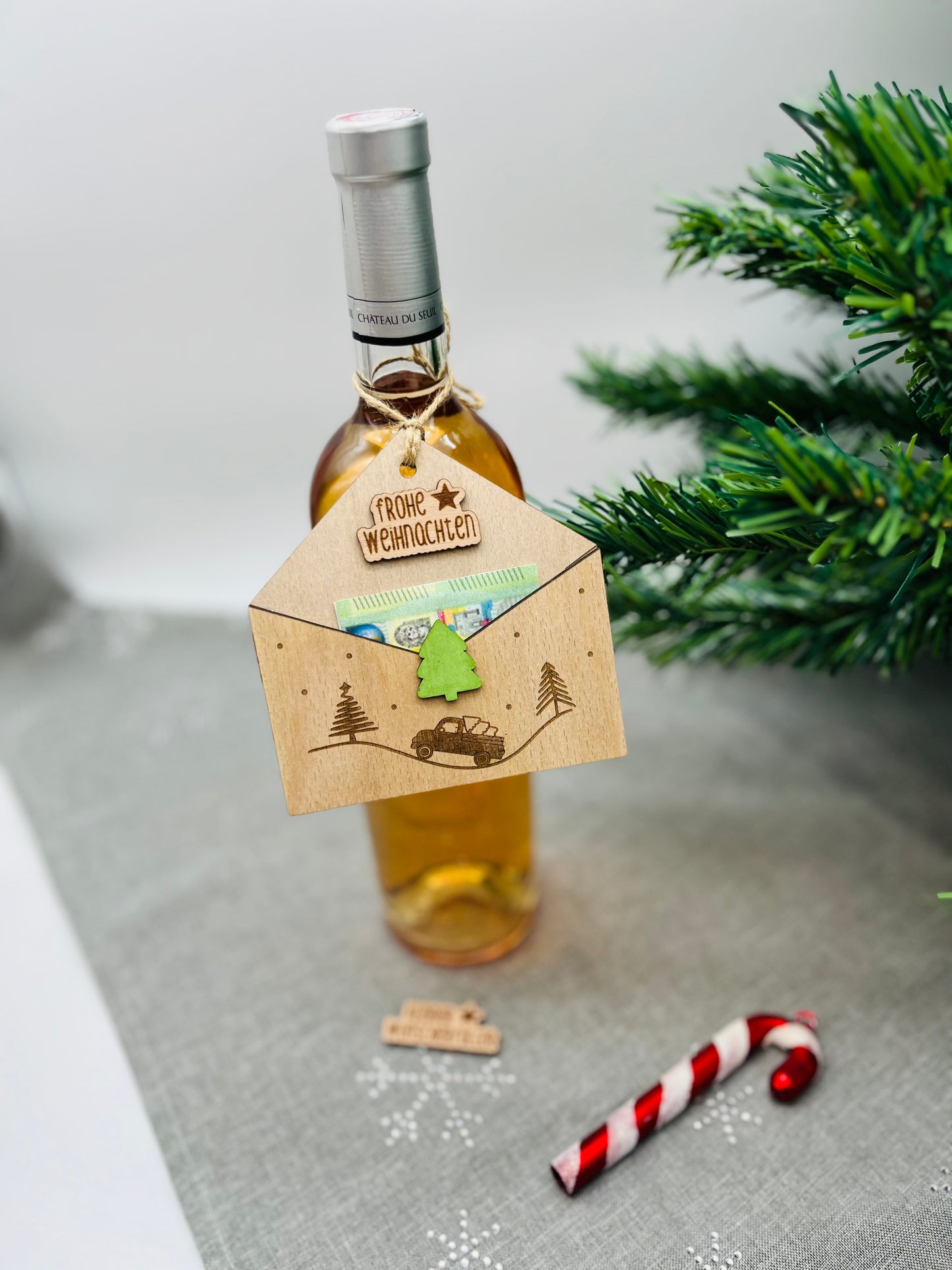 Geldgeschenk Weihnachten - Briefumschlag Geschenkanhänger aus Holz - nachhaltige Geschenkidee für Geld - Geschenkkarte - Gutschein