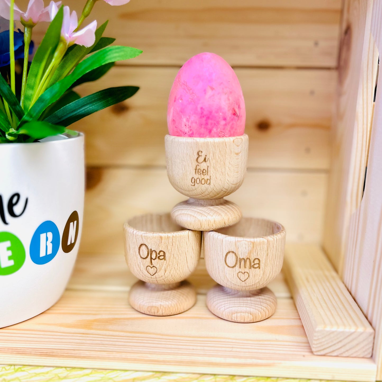 Eierbecher aus Holz graviert als Ostergeschenk - Osterdeko - Eierbecher mit Namen - Geschenk Ostern - Osterei - personalisiert
