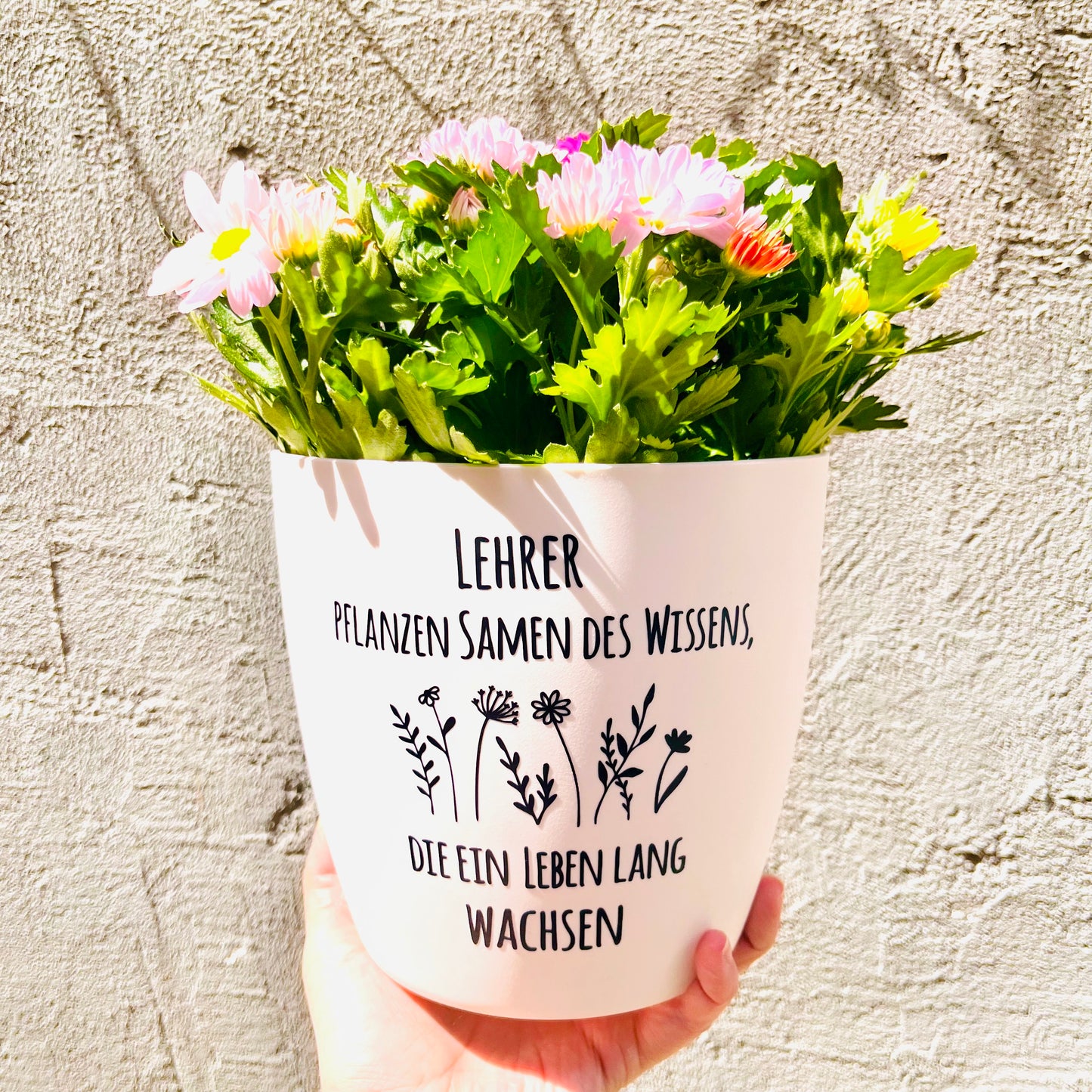 Blumentopf "Lehrer*innen pflanzen Samen des Wissens, die ein Leben lang wachsen" Abschiedsgeschenk - Geschenk Lehrer Erzieher - Danke - 18cm