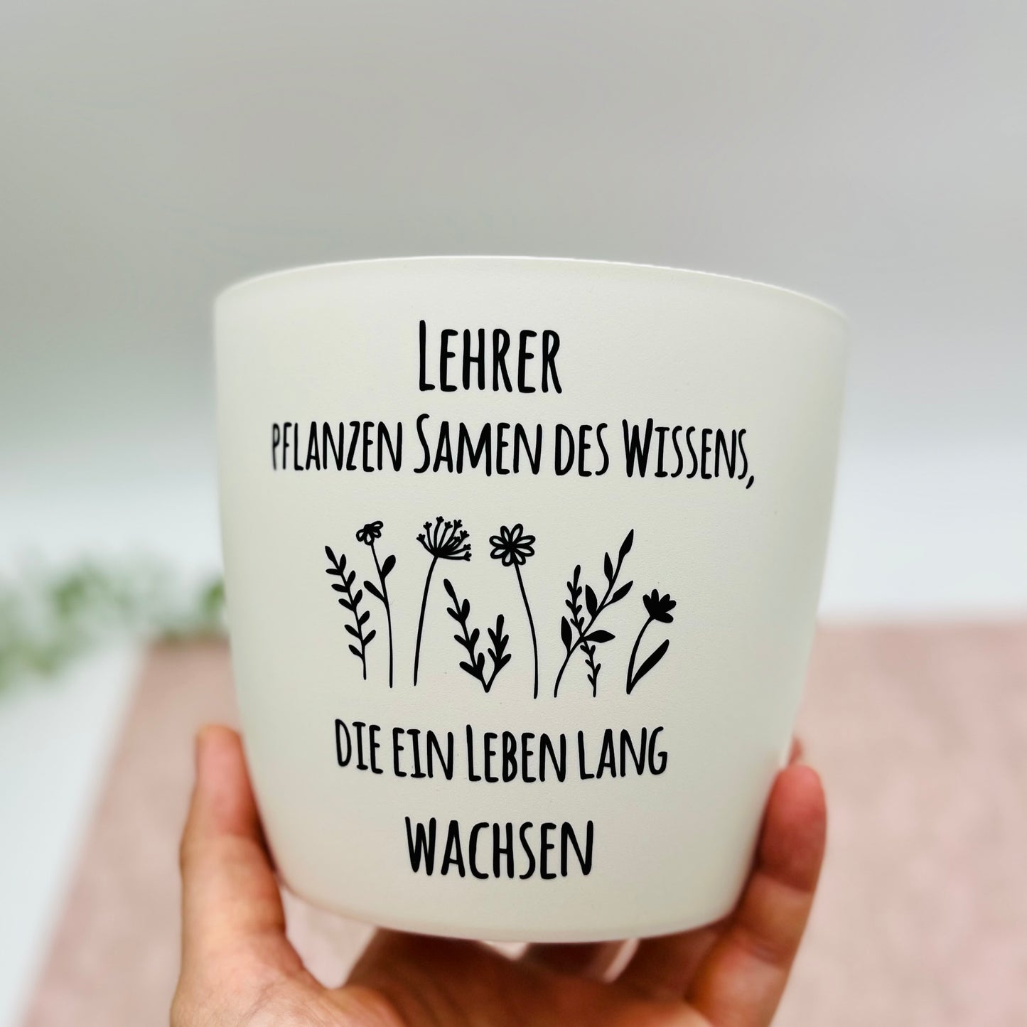 Blumentopf "Lehrer pflanzen Samen des Wissens, die ein Leben lang wachsen" Abschiedsgeschenk - Geschenk Lehrer Erzieher - Danke - 12cm