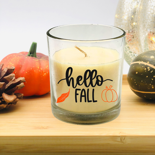 Duftkerze im Glas - Kerze mit herbstlichem Motiv - Geschenkidee Kerze weiß oder rot- Hallo Herbst