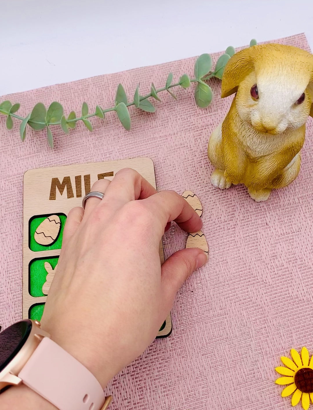 Geschenk Ostern - 3 Gewinnt Holz - Tic Tac Toe Holz Brettspiel - kleines Brettspiel personalisiert - Reisespiel -OXO Spiel - Kindergeschenk