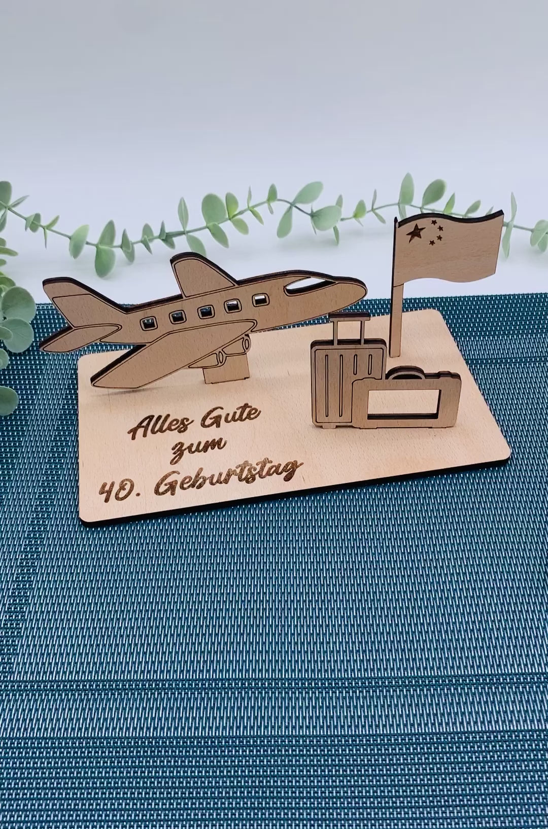 Holzkarte Geldgeschenk Reiseliebhaber - Reisegeschenk 3D Holzgruรkarte - Wunscherfรผller Flugzeug - personalisiert