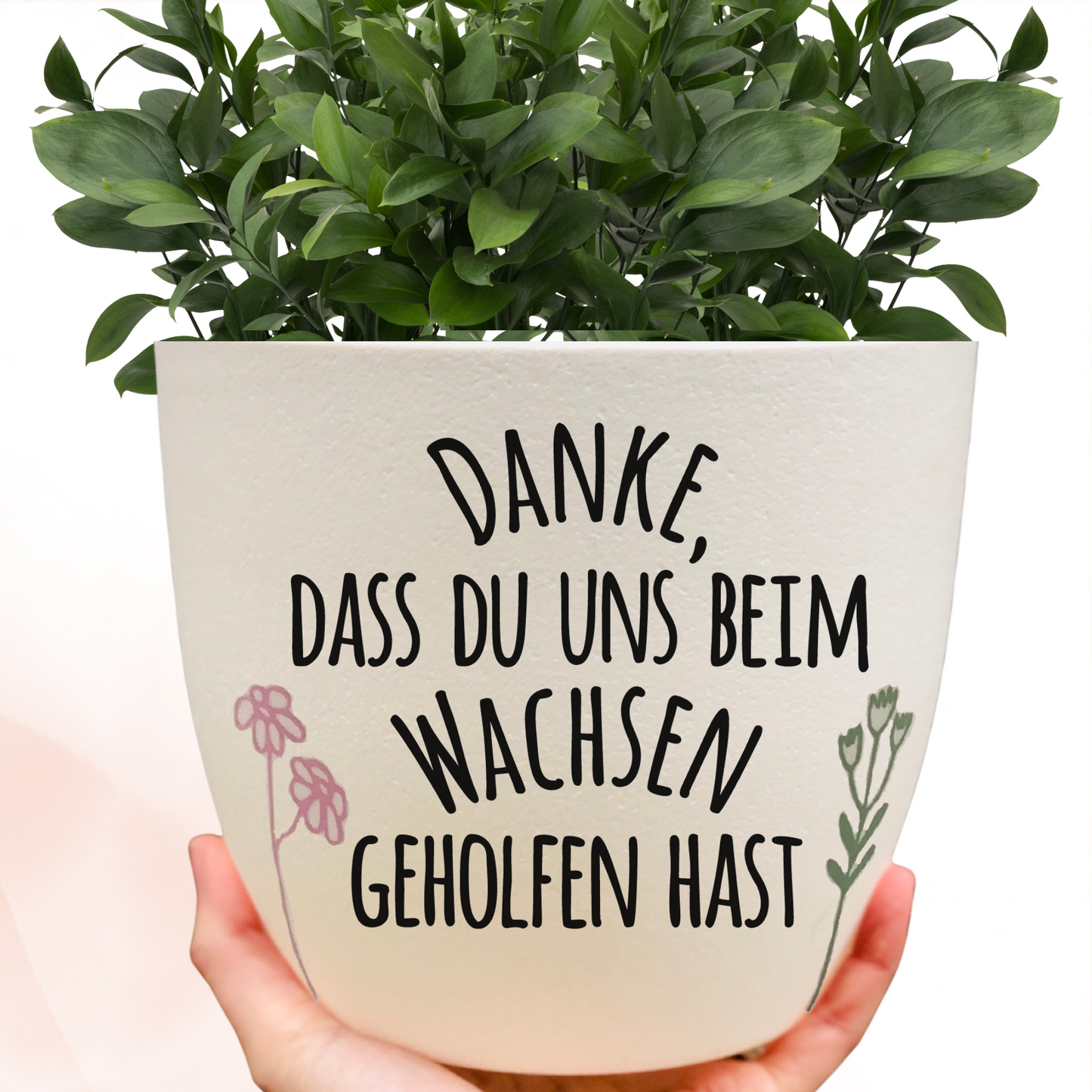 großer Blumentopf schwarz / weiß "Danke, dass du mir/uns beim Wachsen geholfen hast" - Abschiedsgeschenk Lehrer / Erzieher - 18cm personalisiert