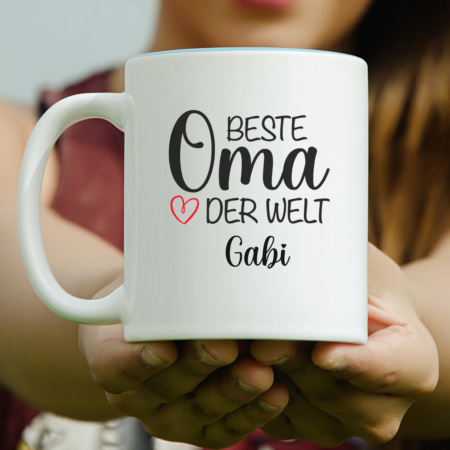weiße Tasse mit Spruch: Beste Oma der Welt personalisiert