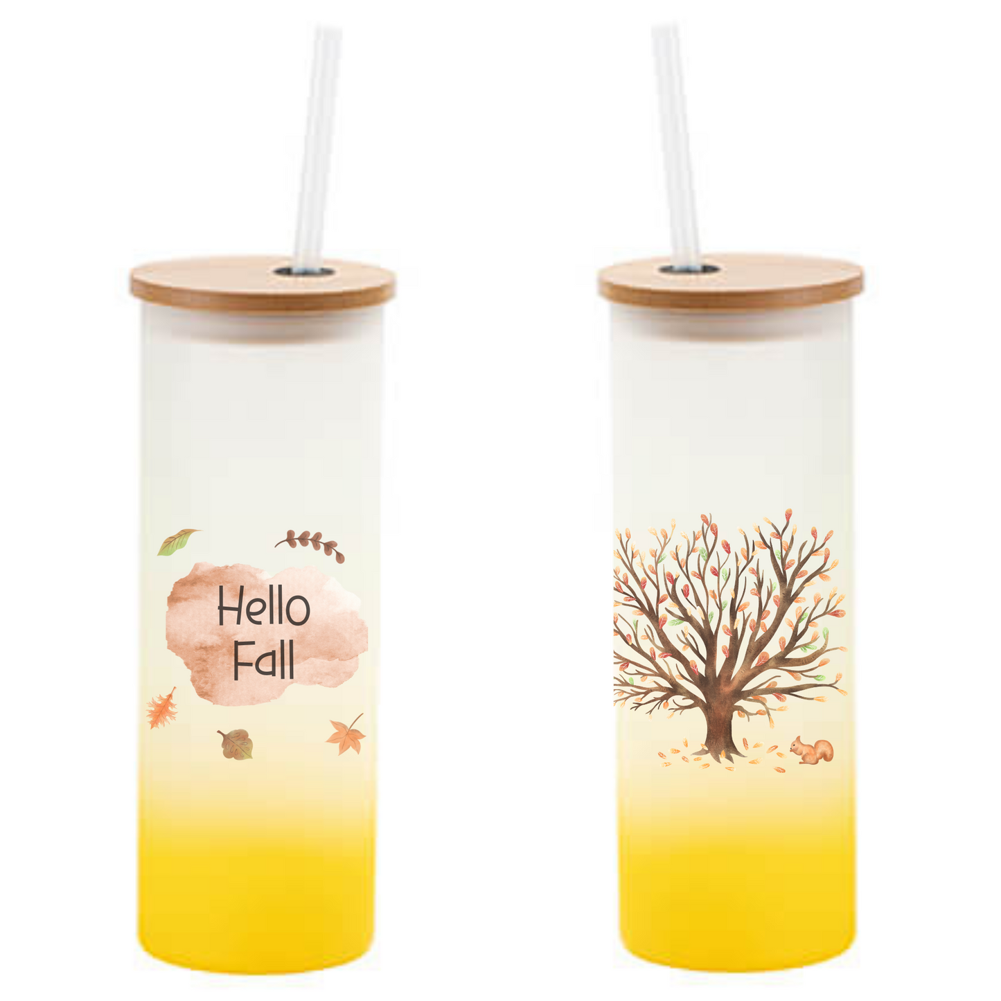 Tumbler gelb mit Herbst Design - Geschenkidee