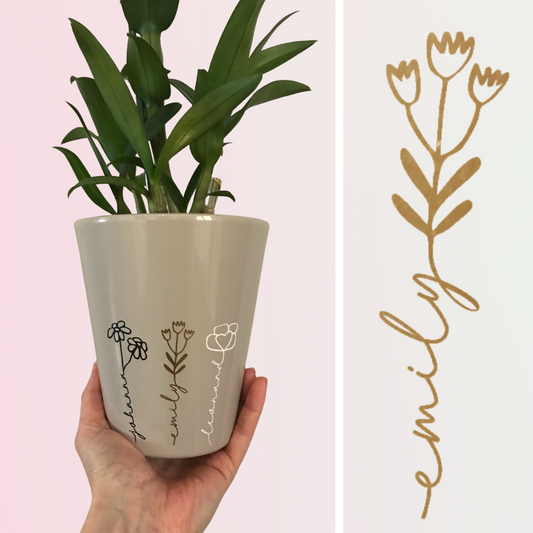 Blumentopf mit personalisierten Sticker - Blume mit Name