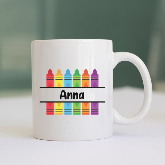 Tasse weiß Einschulung - Tasse Schulkind 2024 - Tasse Crayons für Lehrer und Erzieher- Tasse Schulanfang - Abschiedsgeschenk